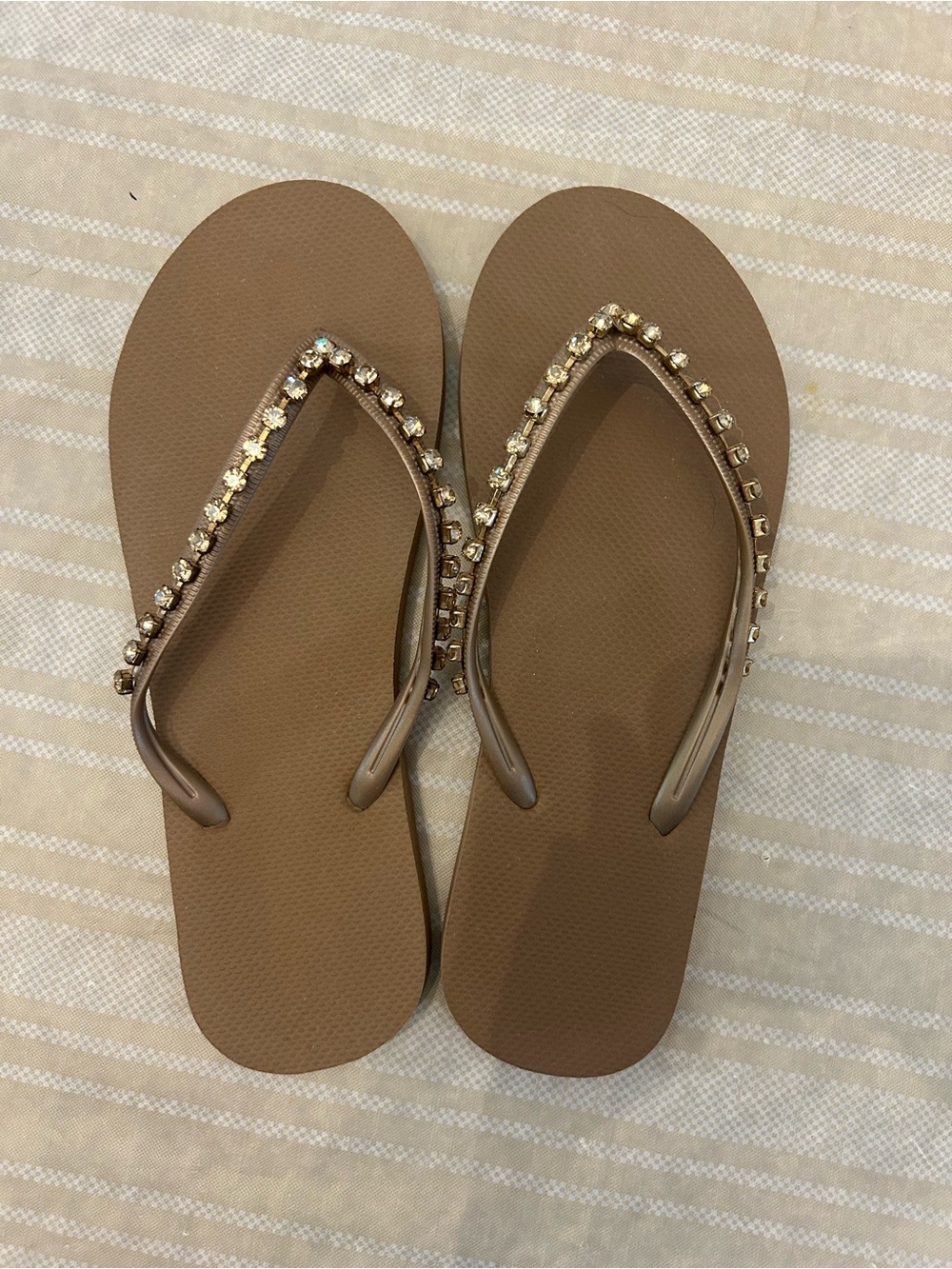 Target Brown Flip Flop Sandals with Gold Rhinestone Straps